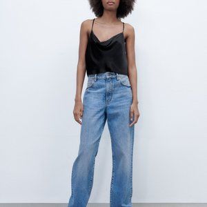 Large Black Zara Flowy Neckline Top